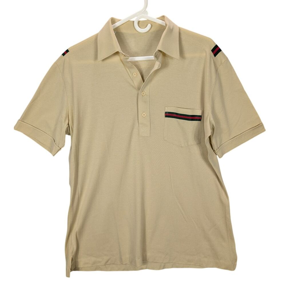 Vintage Polo Shirt Mens Large Brown Red Green Stripe accent Retro Preppy Golf